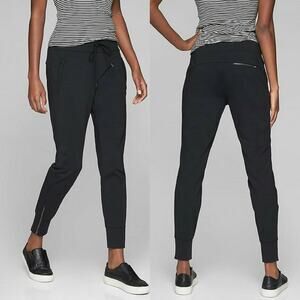 Athleta Womens Metro Street Joggers Size Small Black‎ Moto Biker Zip Casual